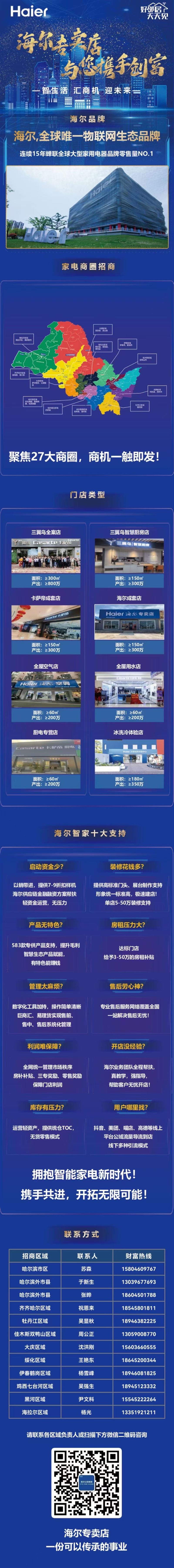 七臺(tái)河市海爾專賣店招商啦